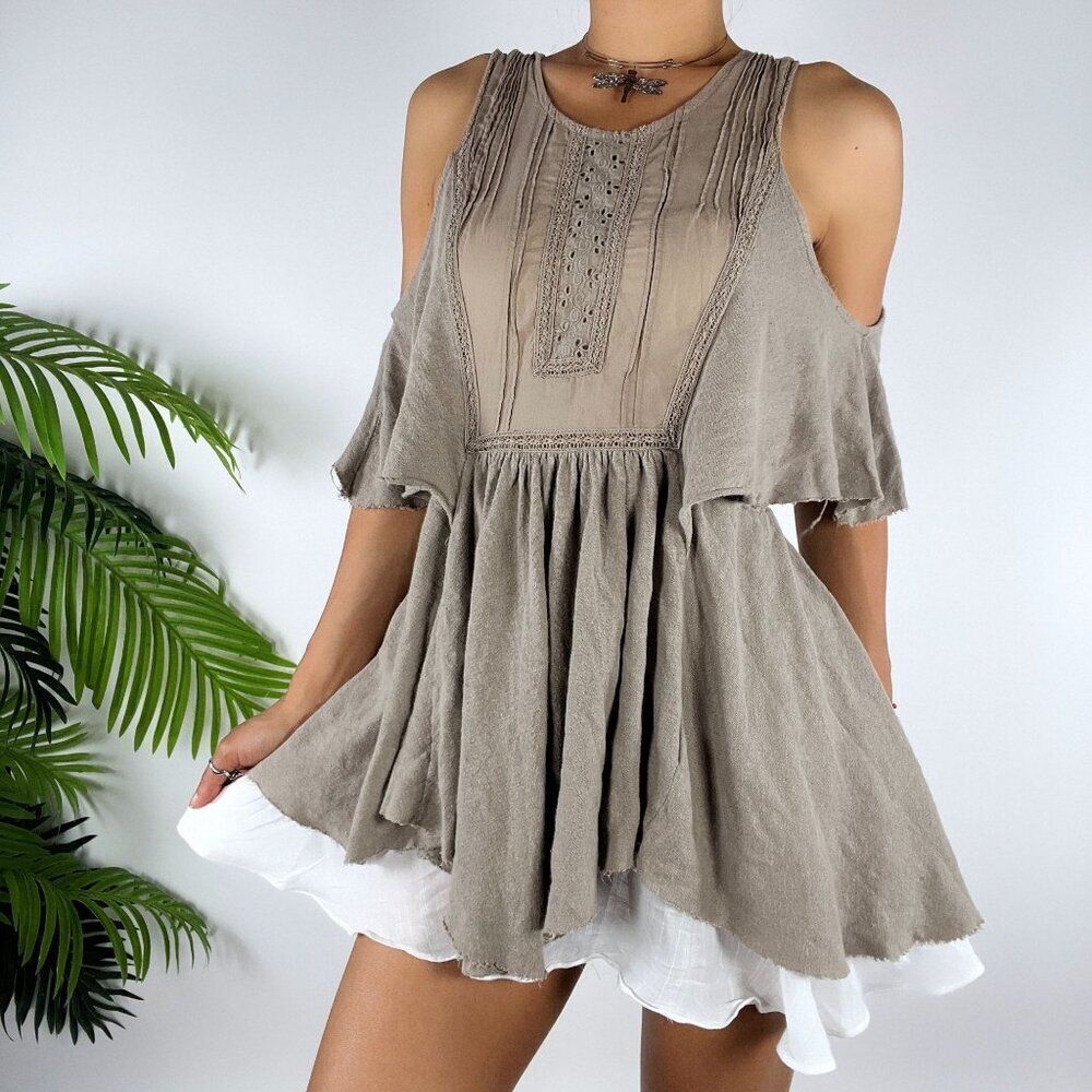 Women's Free People Boho Fairy Grunge Cottagecore Hippie Linen Sleeveless Dress